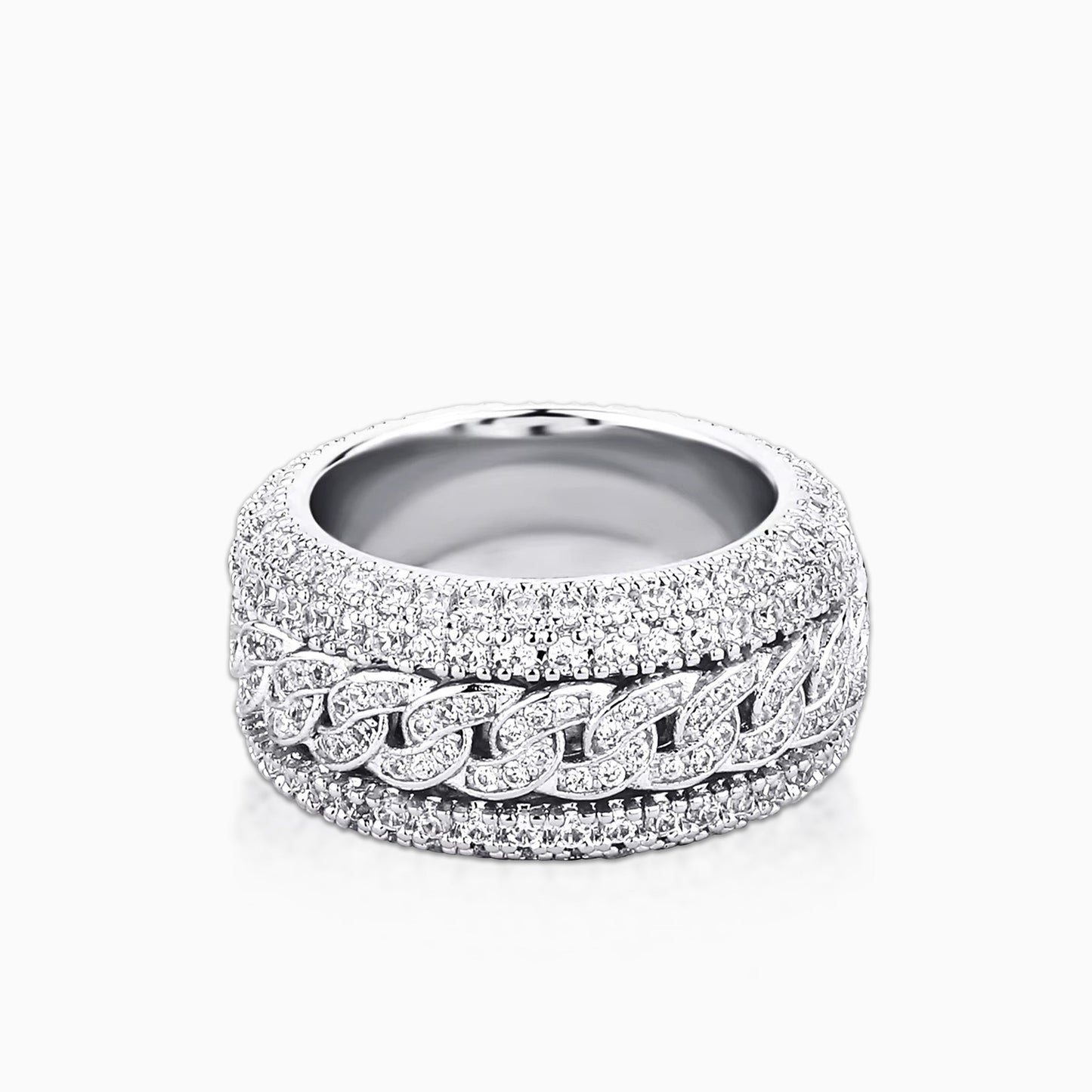 Anillo Cuban Ice Spinner Oro Blanco