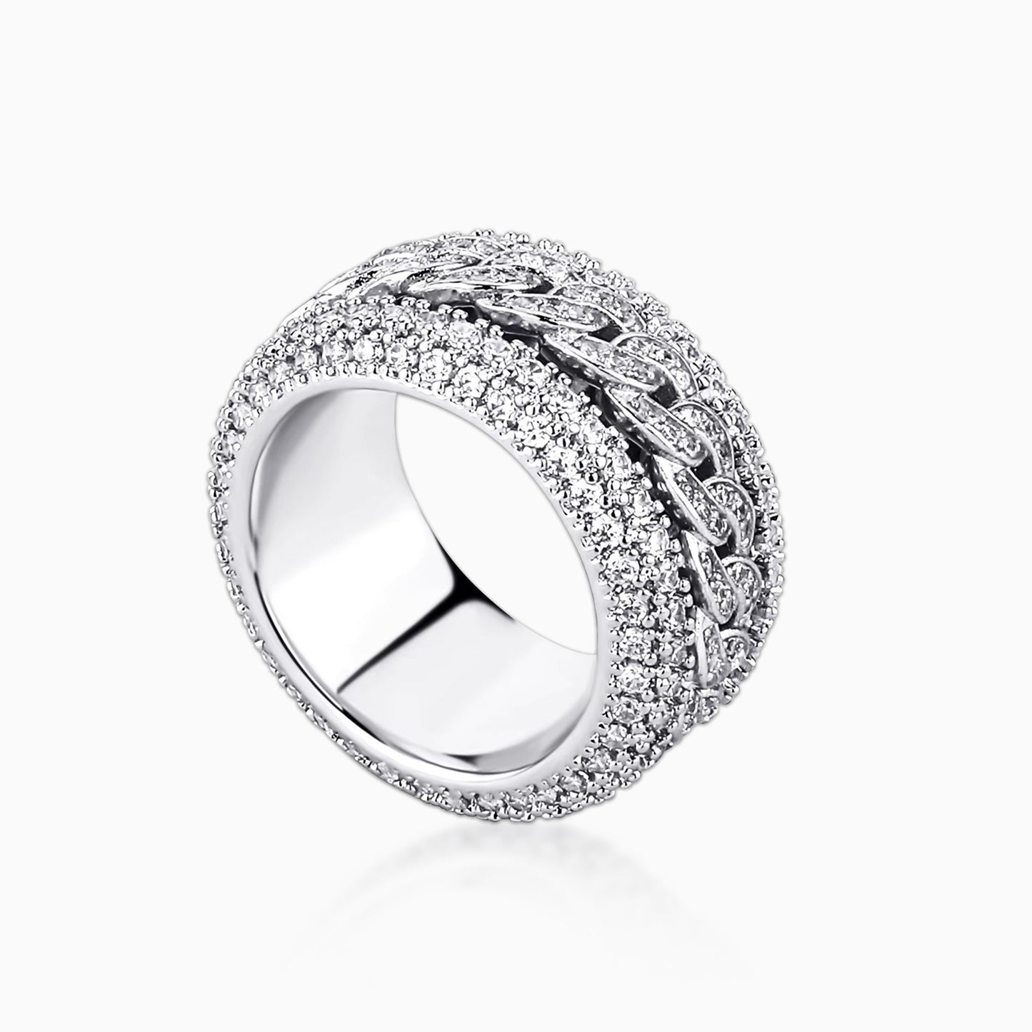 Anillo Cuban Ice Spinner Oro Blanco