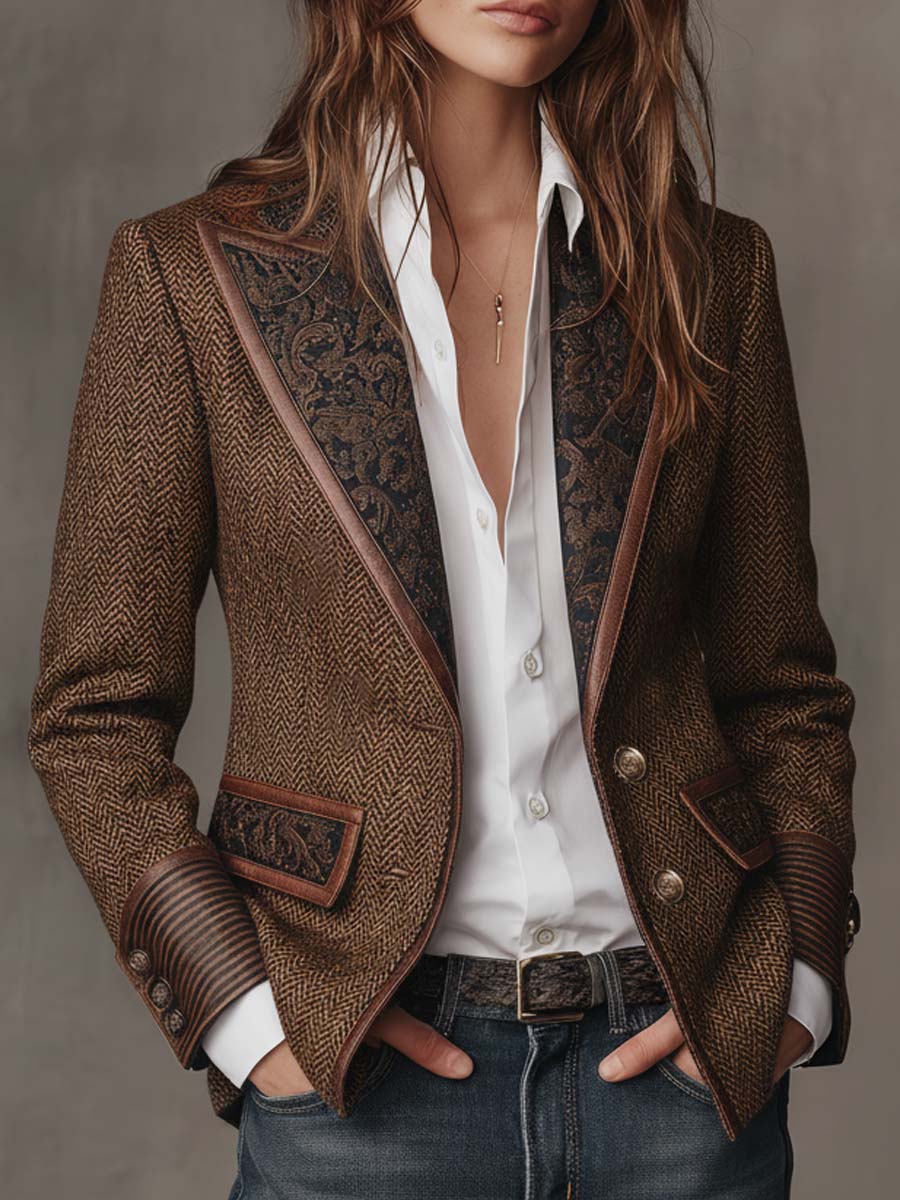 Francesca | Blazer de espiga con detalles estampados en contraste