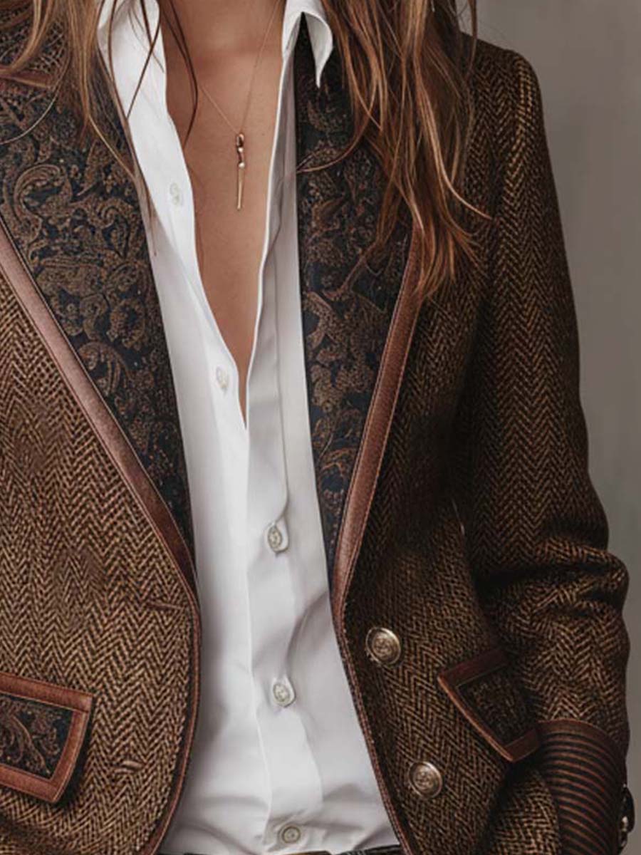Francesca | Blazer de espiga con detalles estampados en contraste