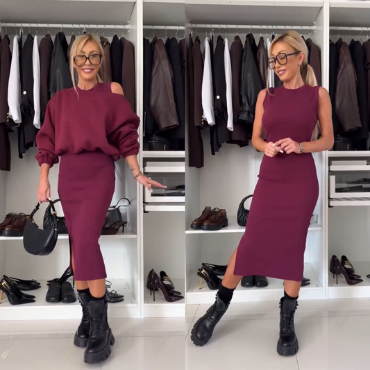 Bianca conjunto de sudadera amplia y falda midi