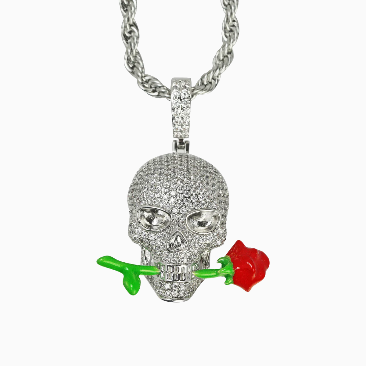 Colgante Luminoso Rose Skull Oro Blanco