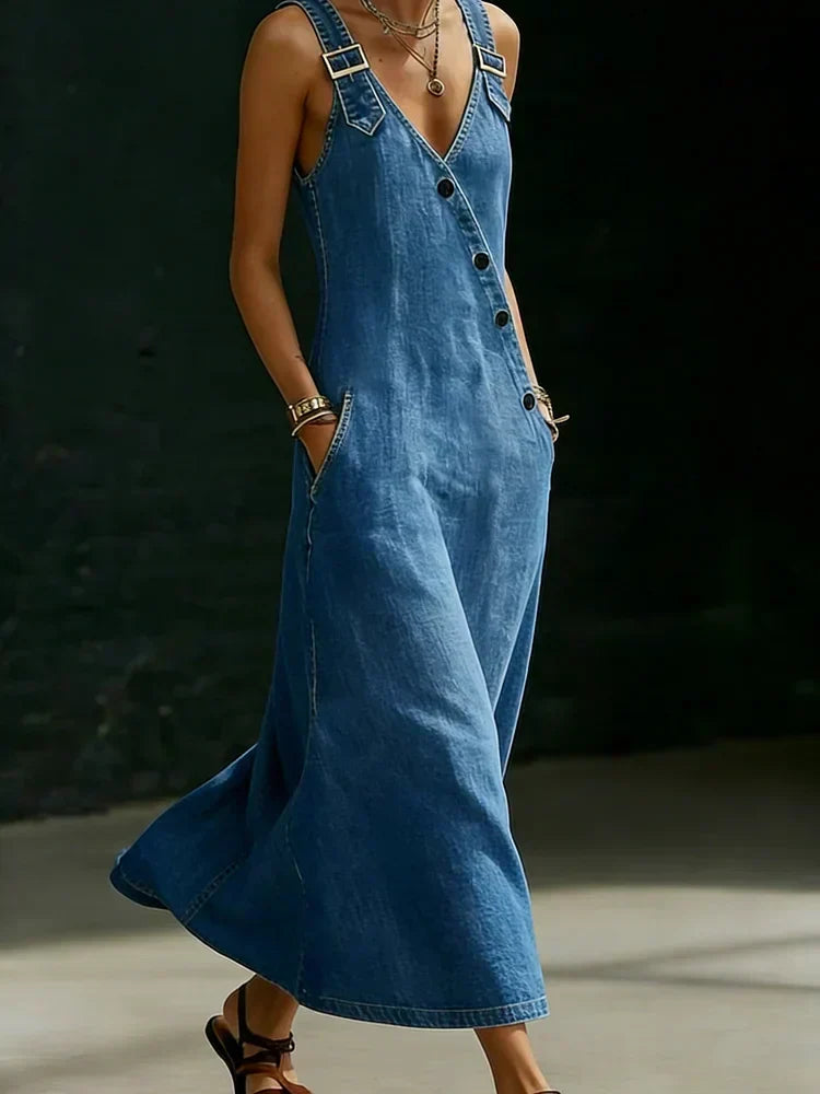 Vera Vestido Largo Vaquero con Botones