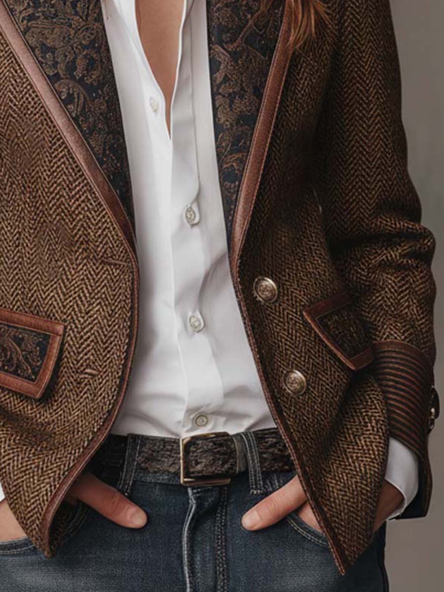 Francesca | Blazer de espiga con detalles estampados en contraste