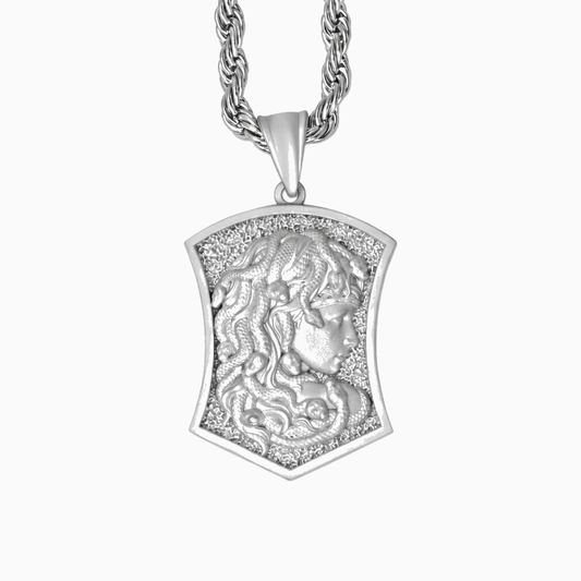 Colgante Escudo Medusa Oro Blanco