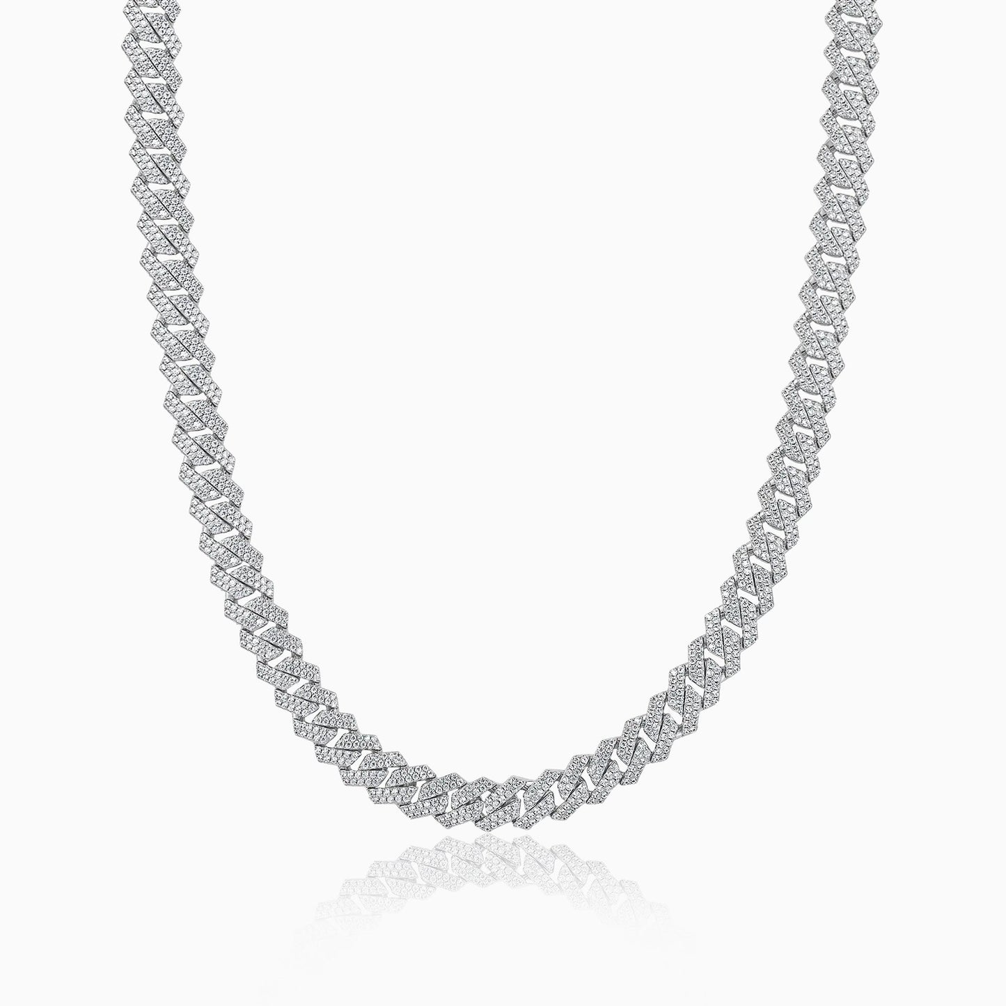 Cadena Cubana Prong 10 Mm Oro Blanco