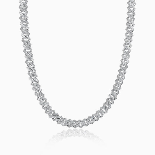 Cadena Cubana Prong 10 Mm Oro Blanco