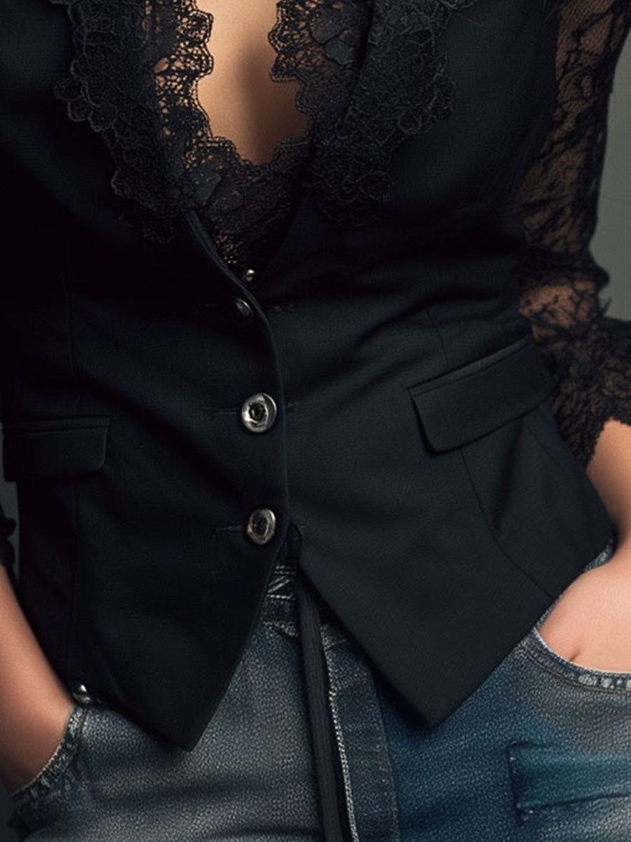 Vittoria | Blazer con mangas semitransparentes y encaje