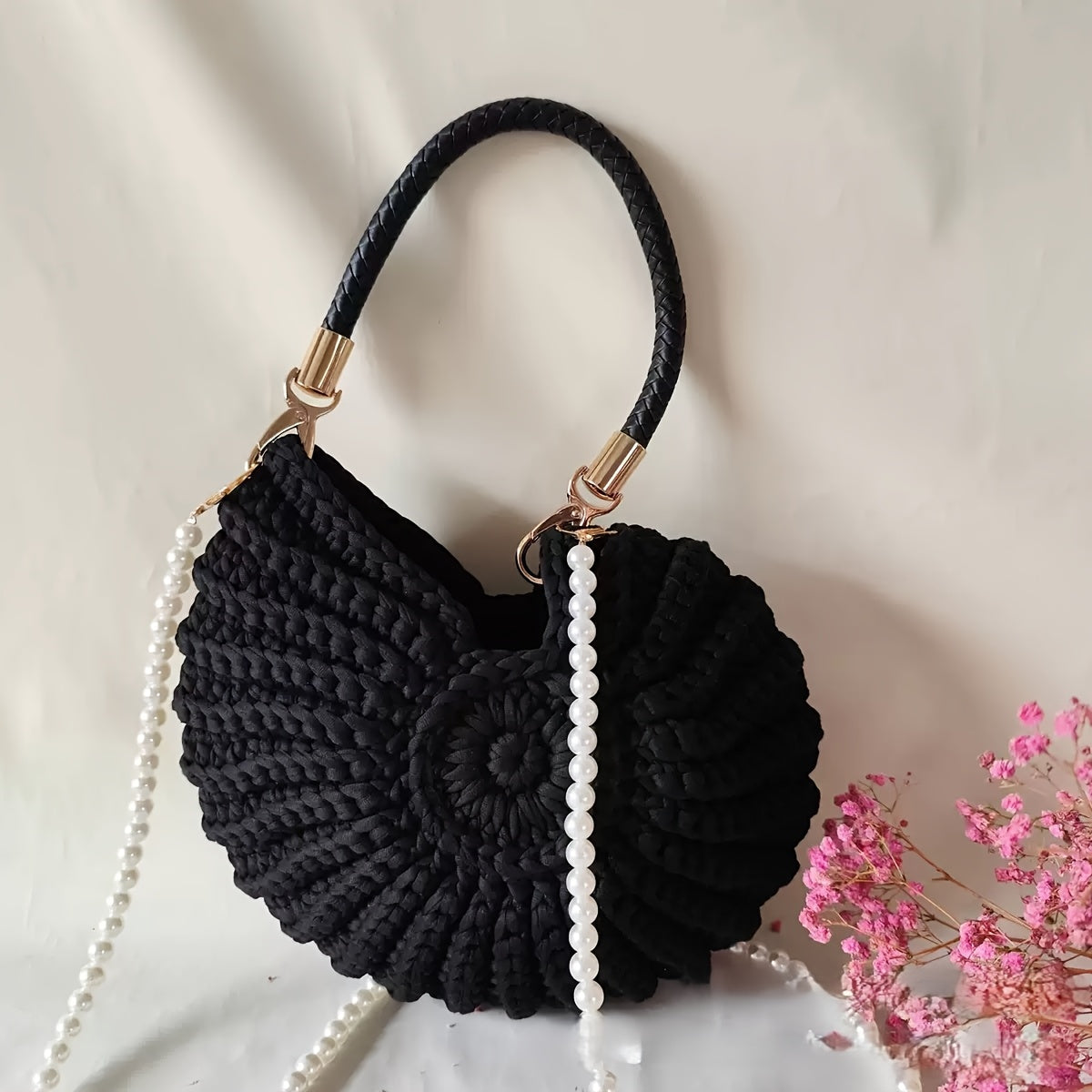 Orsola | Bolso Tote Trenzado con Correa de Cadena - Negro