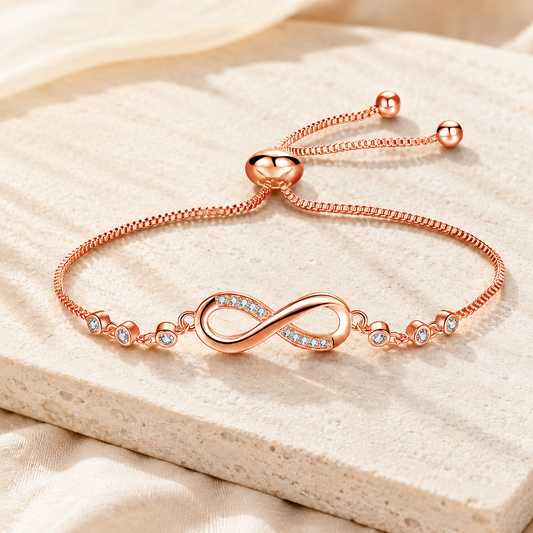 Pulsera ajustable chic en dorado rosa en forma de infinito