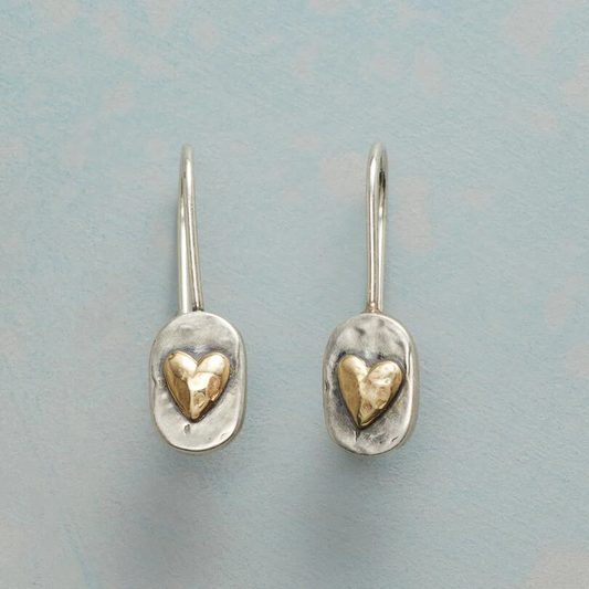 Pendientes en forma de corazón en plata y dorado