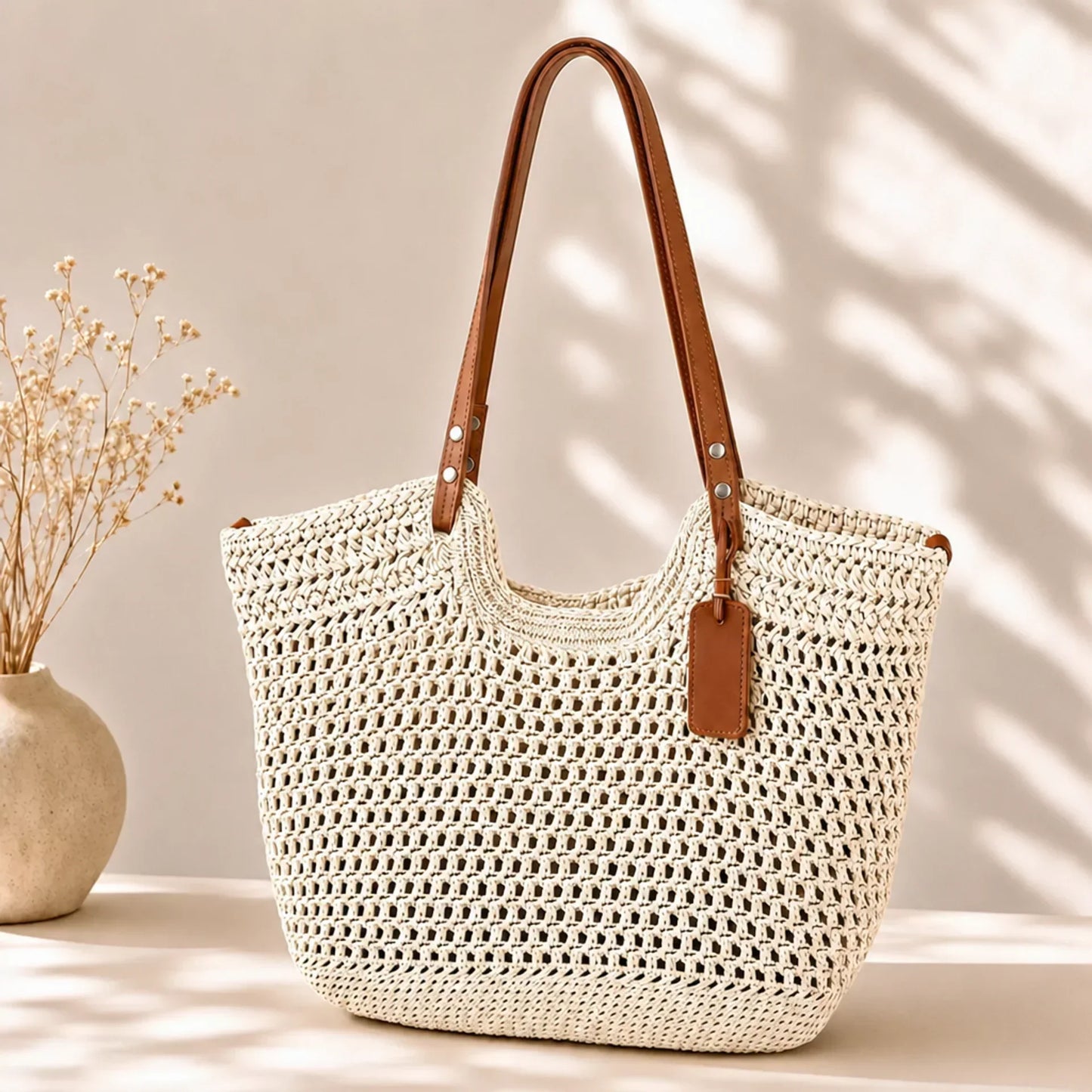 Camelia | Bolso Shopper Trenzado a Mano a Ganchillo - Marfil