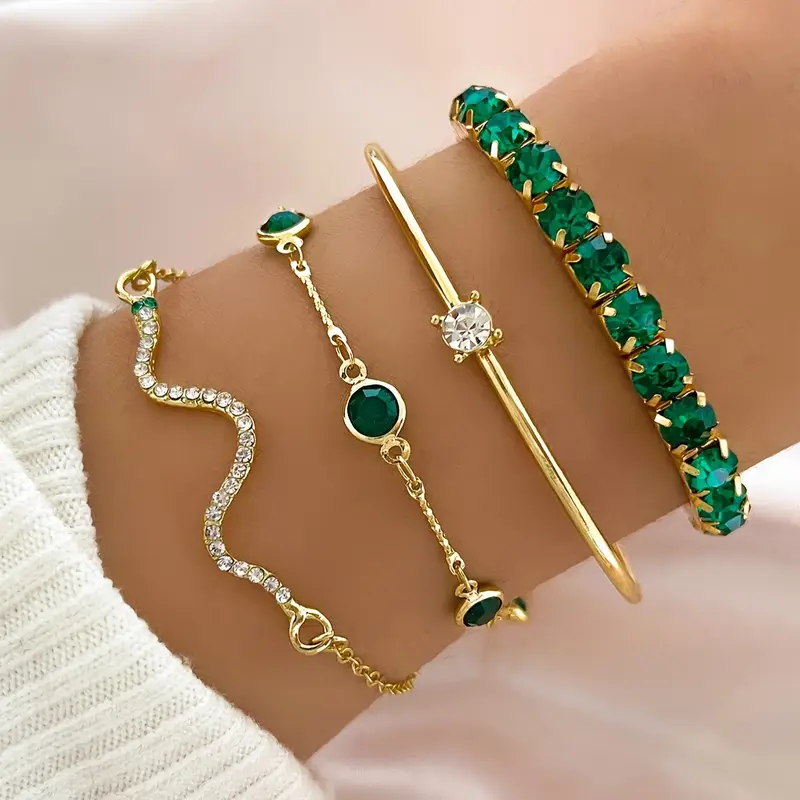 Conjunto de pulseras vintage con circonita verde