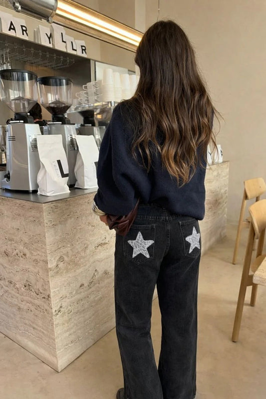 SILVIA | JEANS CASUAL NEGRO ESTRELLAS