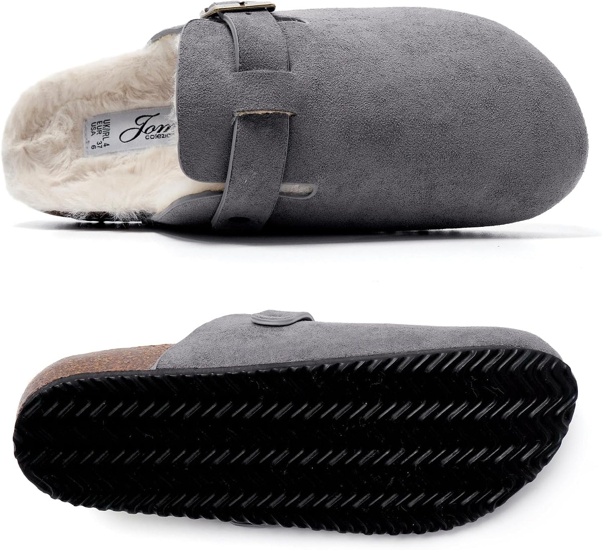 Zuecos de invierno con peluche y hebilla · Gris · Foto 5