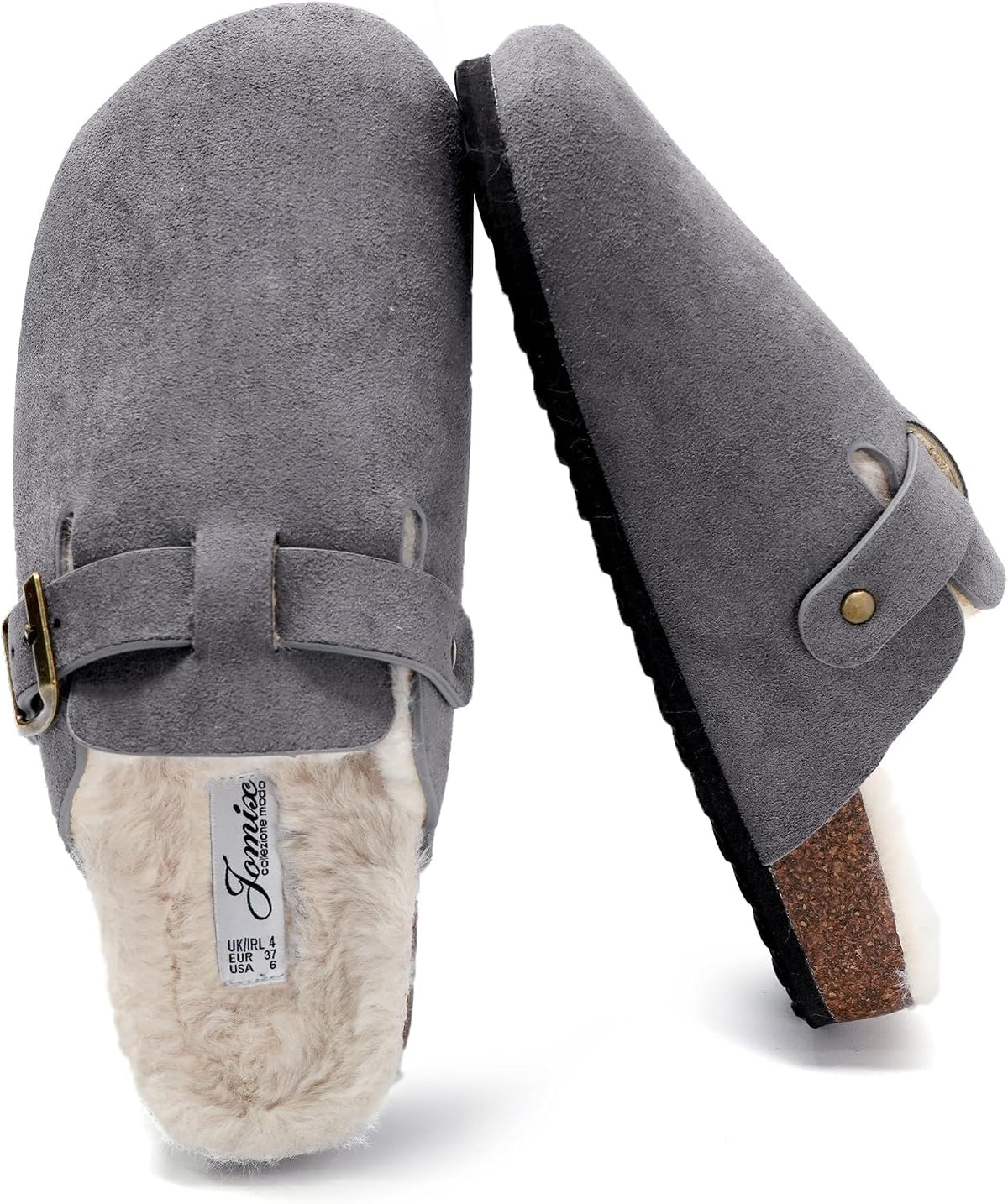 Zuecos de invierno con peluche y hebilla · Gris · Foto 6