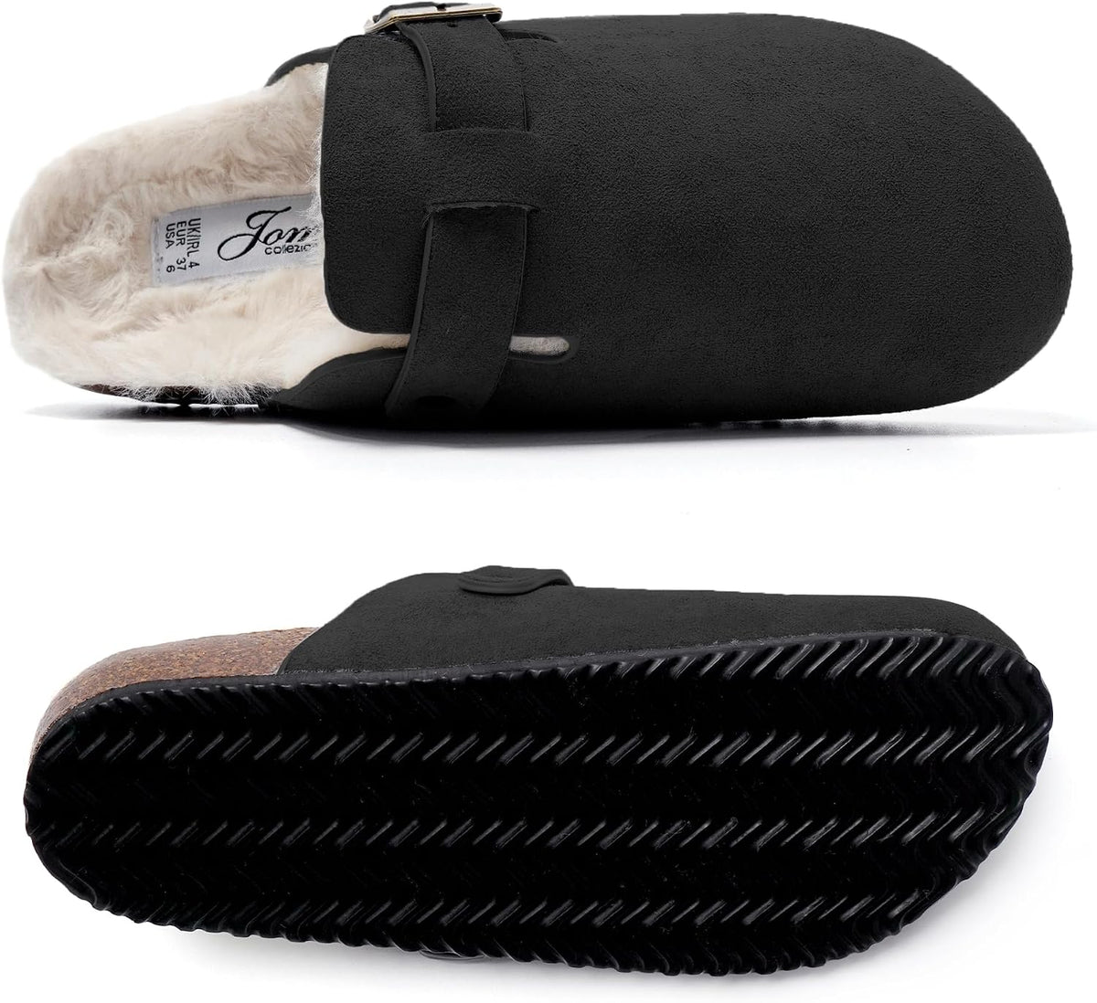 Zuecos de invierno con peluche y hebilla · Negro · Foto 5