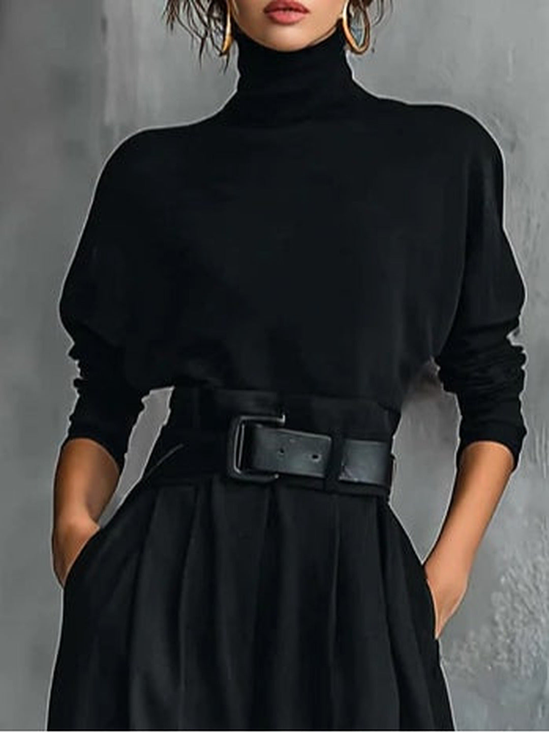 Jolanda | Conjunto de cuello alto y pantalón de pinzas, negro · fotografía 2