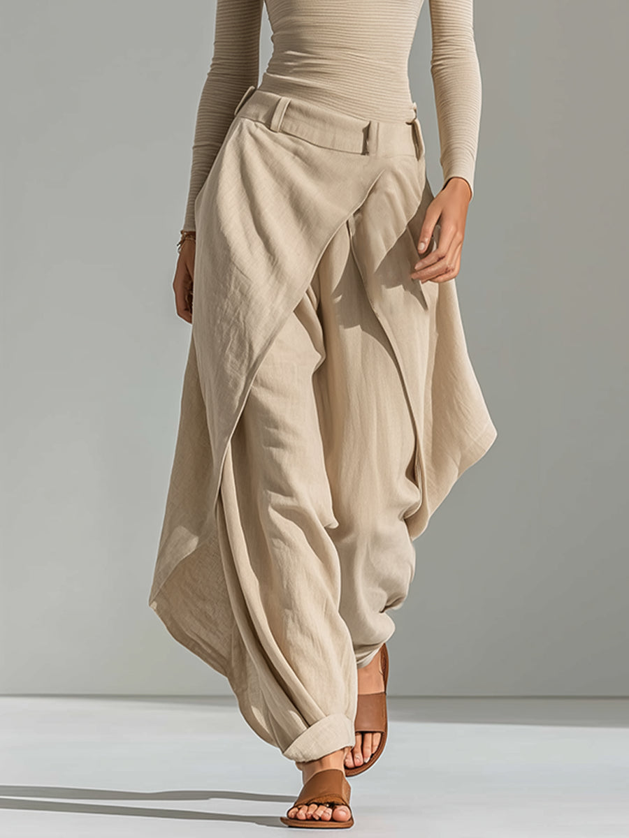 Orsola | Conjunto de top con escote barco y pantalón de capas, beige · fotografía 4