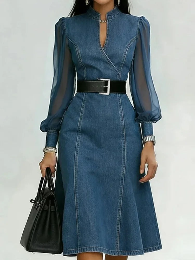 Marina vestido vaquero con mangas transparentes