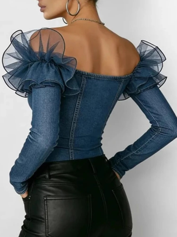 Mireia Blusa Vaquera con Volantes de Tul