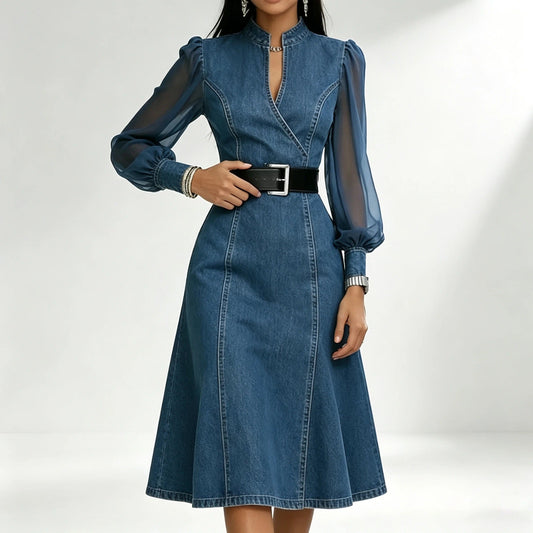 Marina vestido vaquero con mangas transparentes