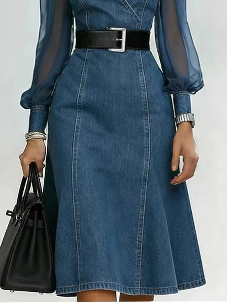 Marina vestido vaquero con mangas transparentes