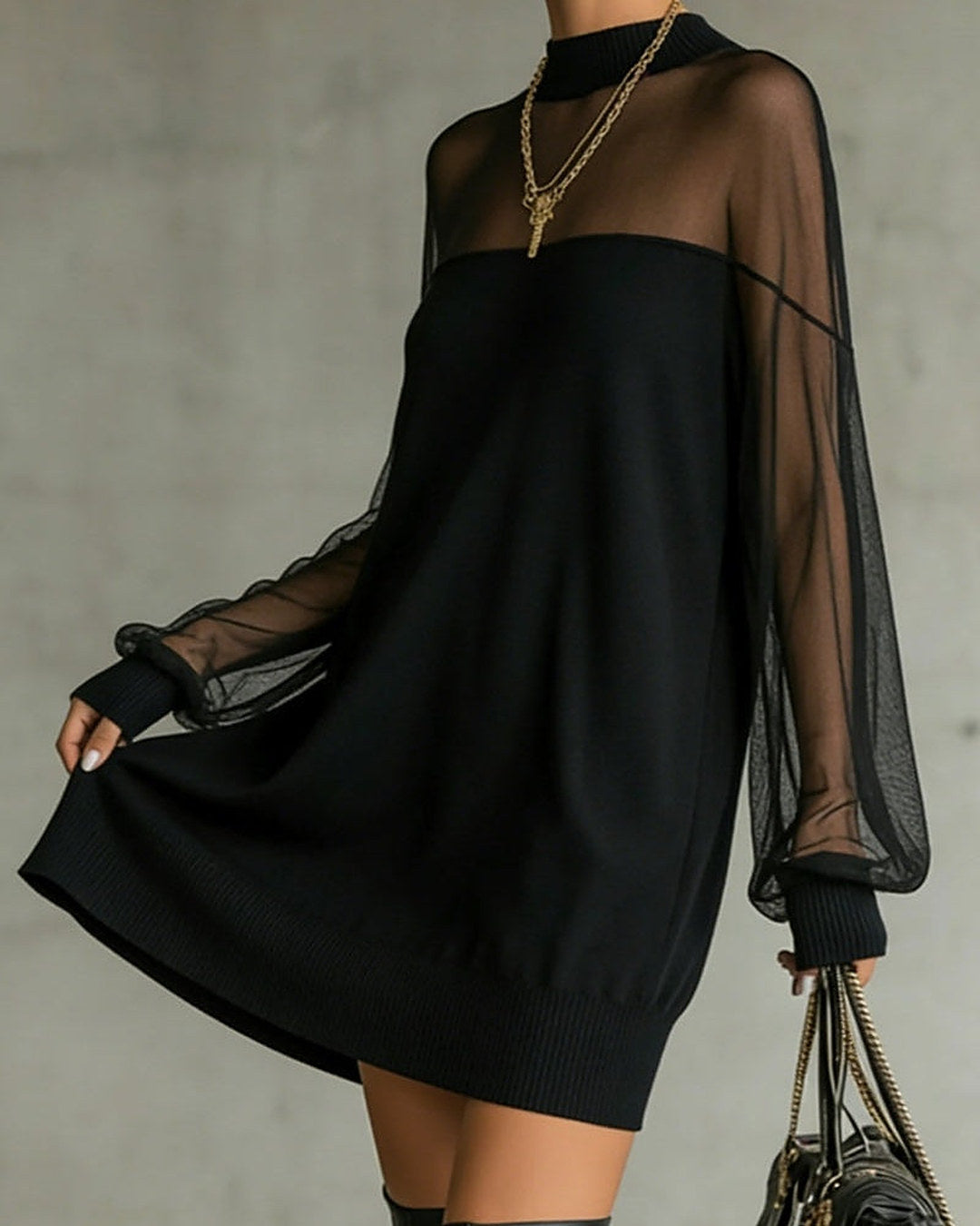 Amelia | Minivestido con mangas de malla, negro · foto 4