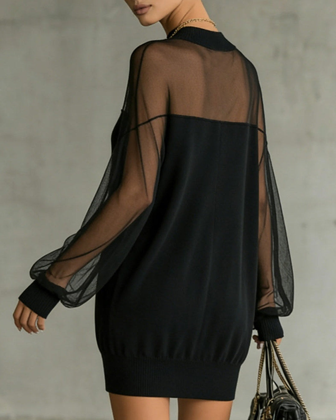 Amelia | Minivestido con mangas de malla, negro · foto 5