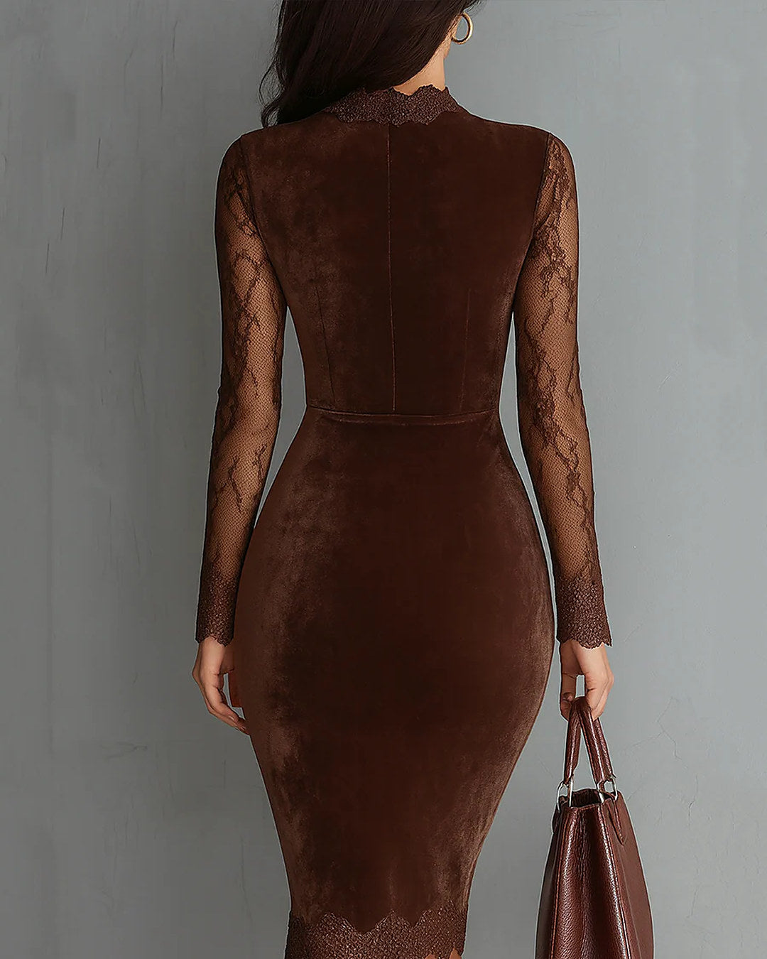 Aurelia | Minivestido de terciopelo con mangas de encaje, marrón · foto 2
