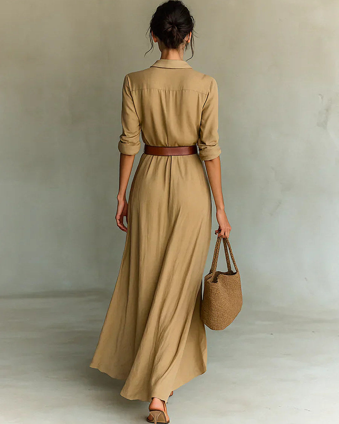Camilla | Vestido largo camisero con cinturón y falda cruzada · foto 3