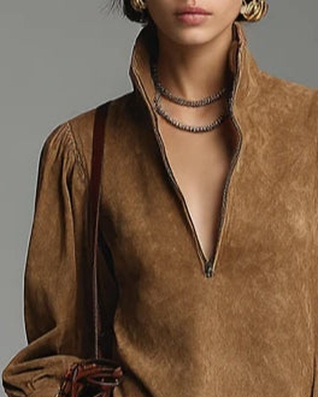 Lucrezia | Vestido corto de efecto ante con cremallera, marrón · foto 2