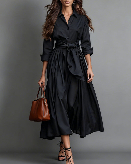 Marisa | Vestido camisero midi con lazo en la cintura · foto 1