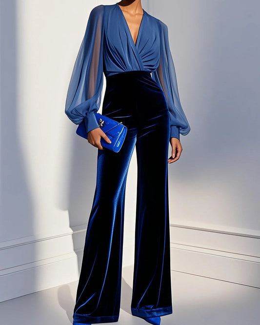Matilde | Mono con escote en V y pantalón de terciopelo, azul · foto 1