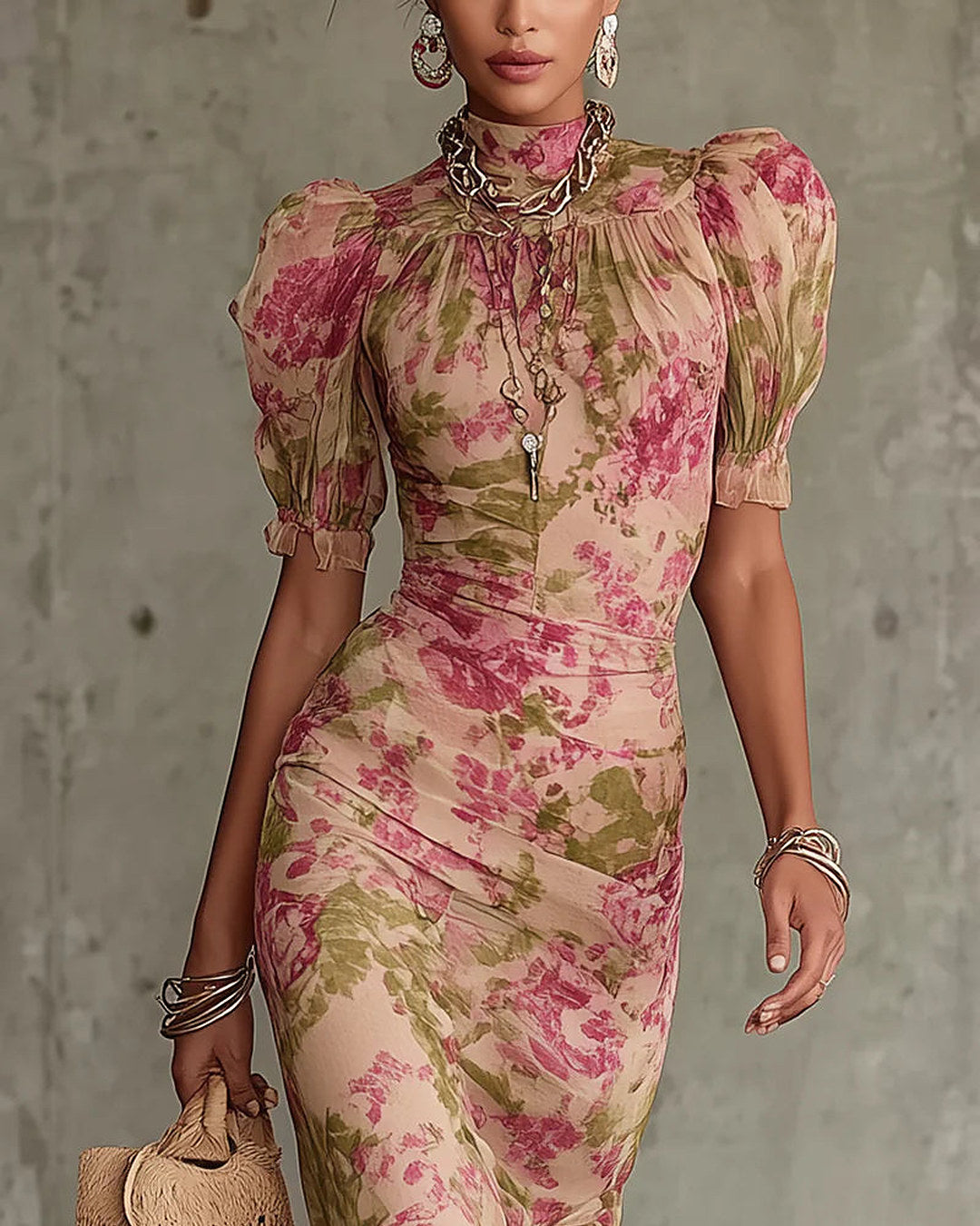 Rosalina | Vestido largo con estampado de rosas vintage, rosa · foto 2