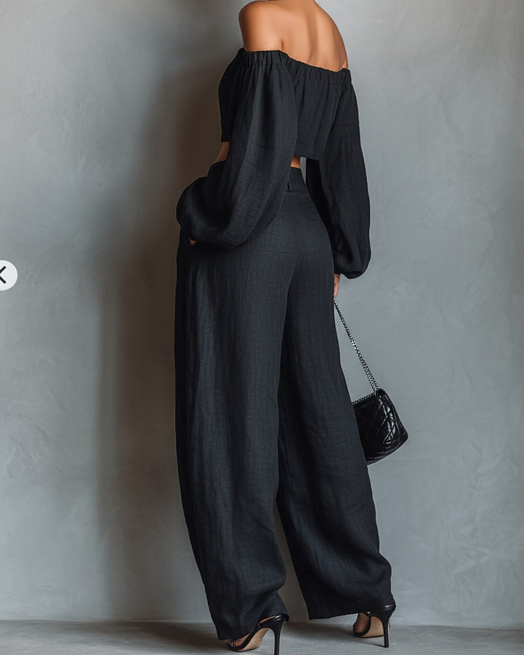 Tessa | Conjunto de hombros descubiertos y pantalón ancho, negro · foto 4