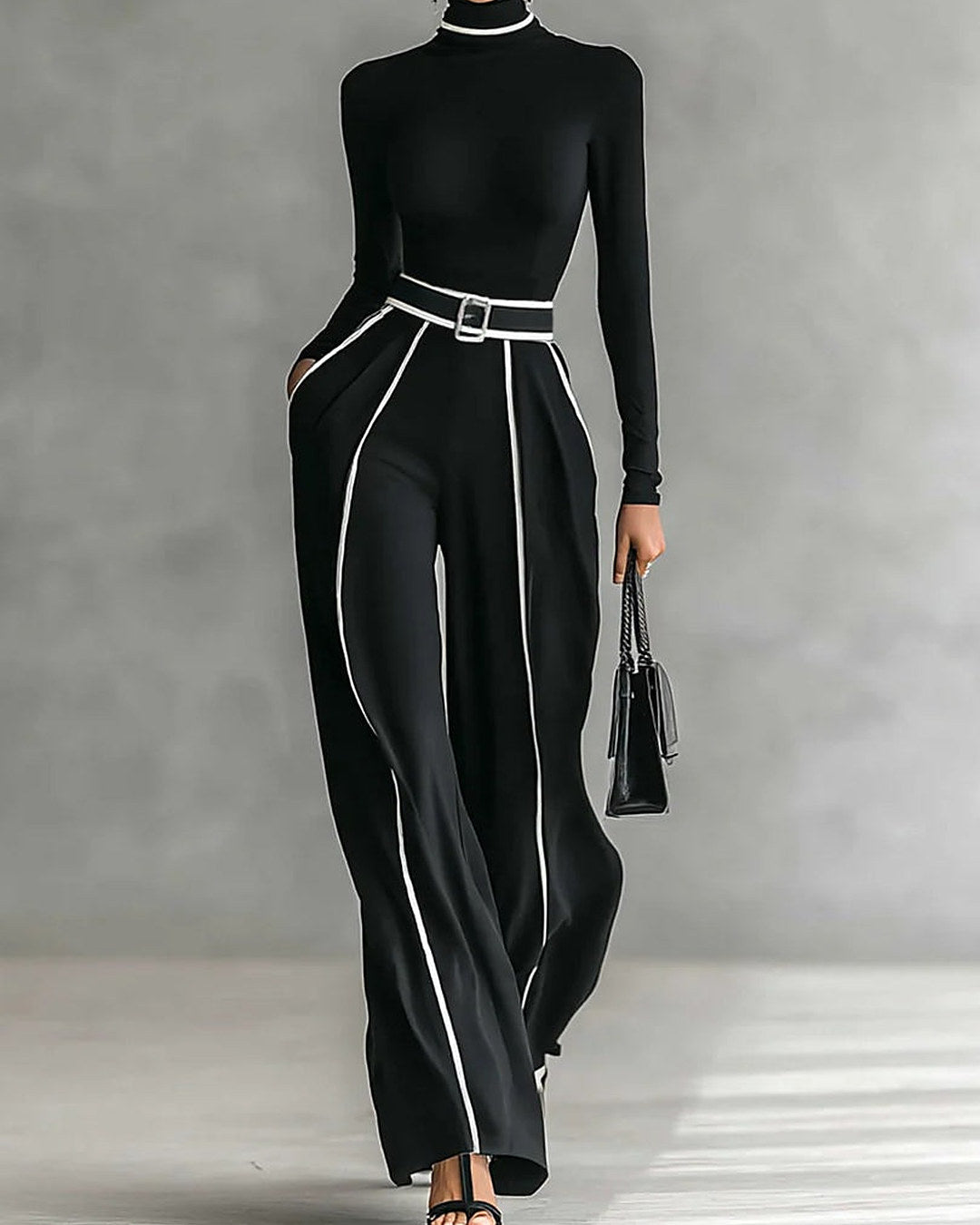 Vera | Conjunto de cuello alto y pantalón con ribetes a contraste · foto 1
