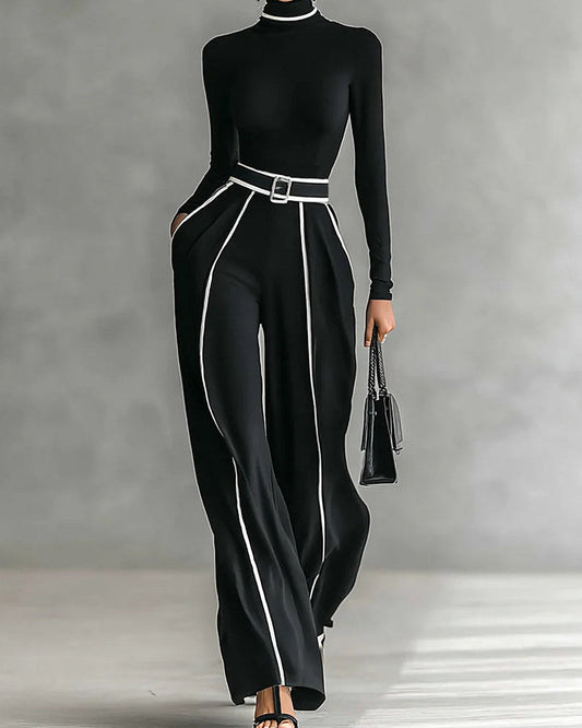 Vera | Conjunto de cuello alto y pantalón con ribetes a contraste · foto 1