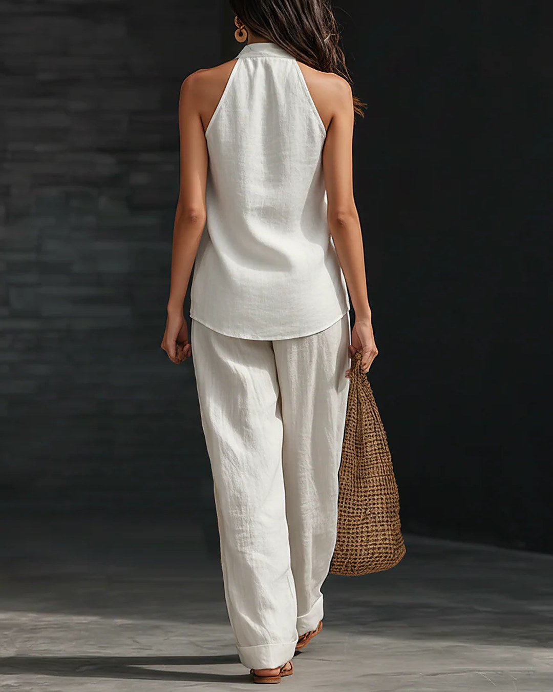 Zoe | Conjunto de top halter y pantalón ancho, blanco · foto 2