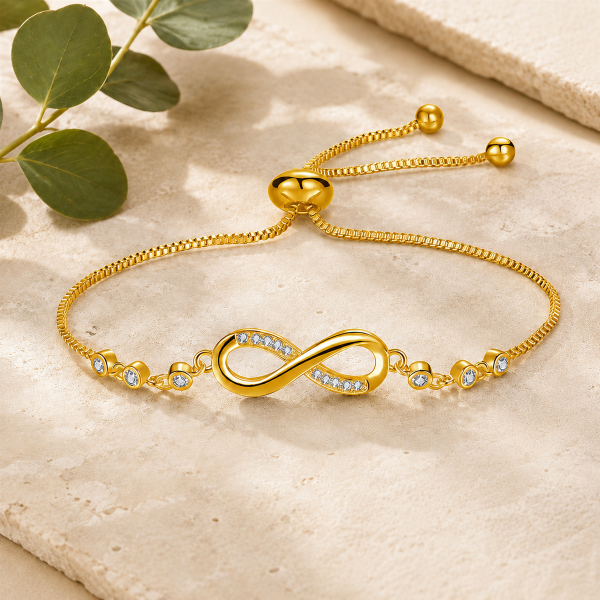 Pulsera ajustable chic en dorado rosa en forma de infinito