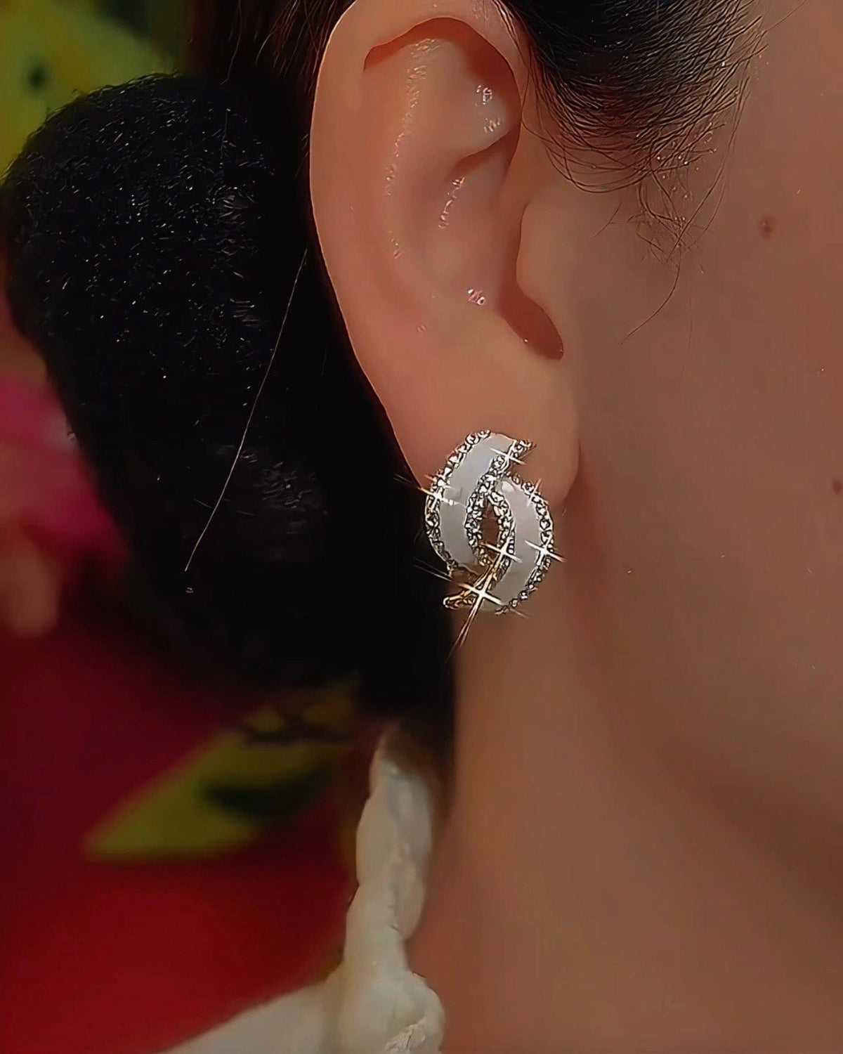 Pendientes con Lazo Blanco y Brillos