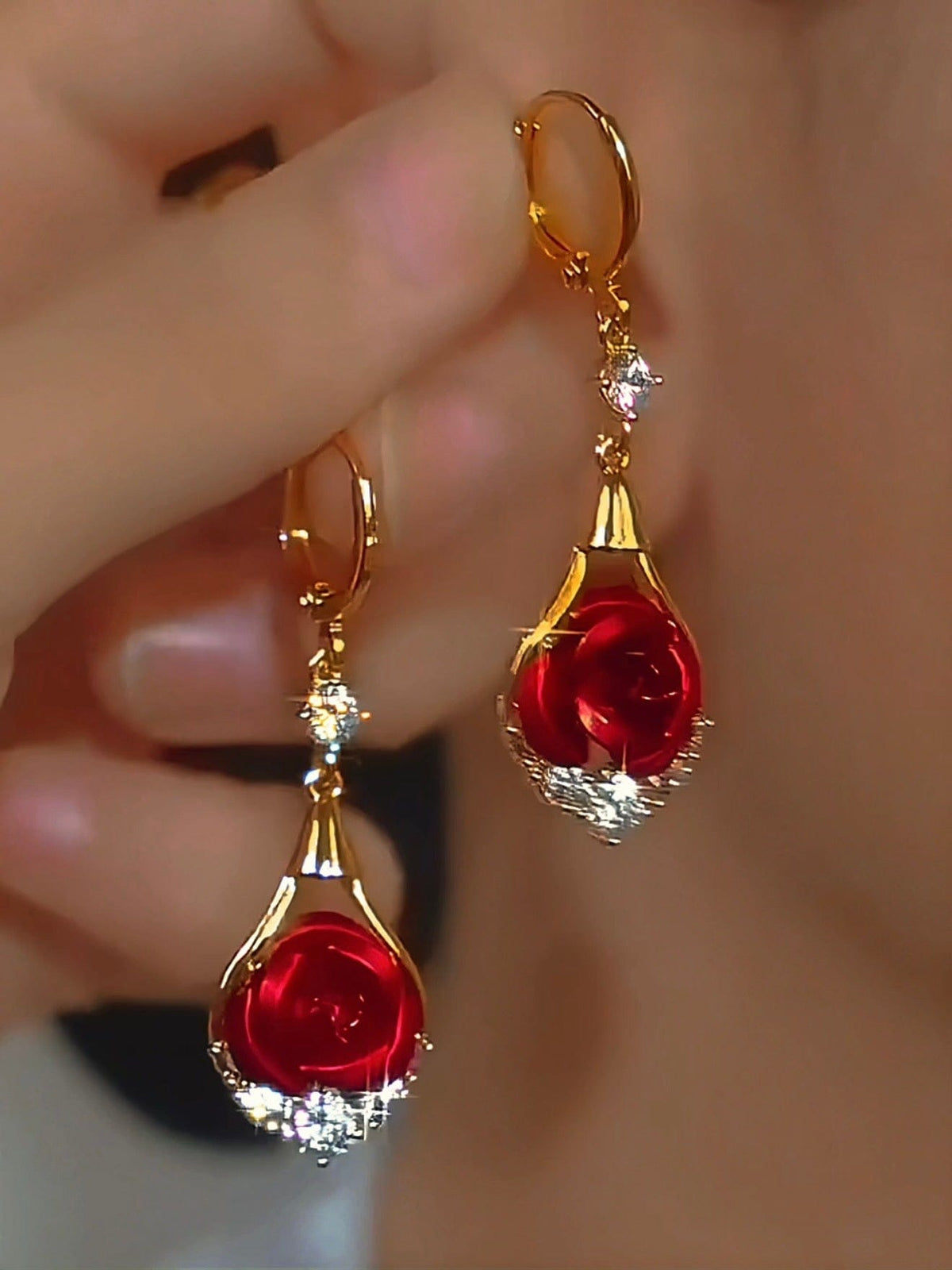 Pendientes con Rosa y Brillos para mujer