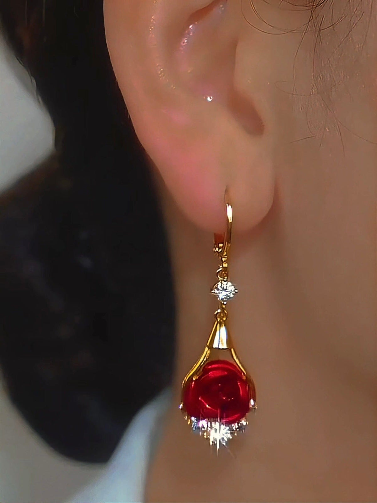 Pendientes con Rosa y Brillos para mujer