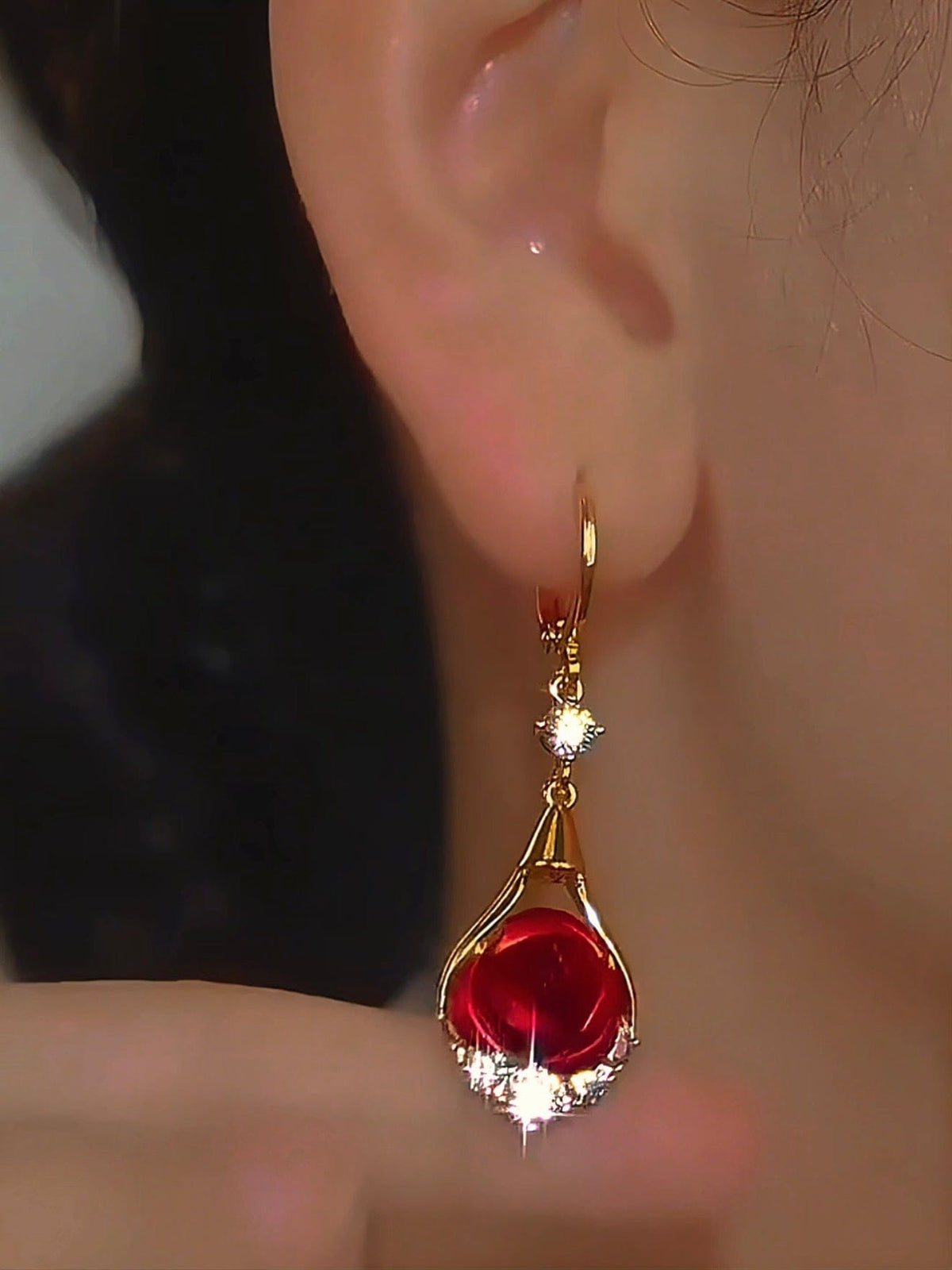 Pendientes con Rosa y Brillos para mujer