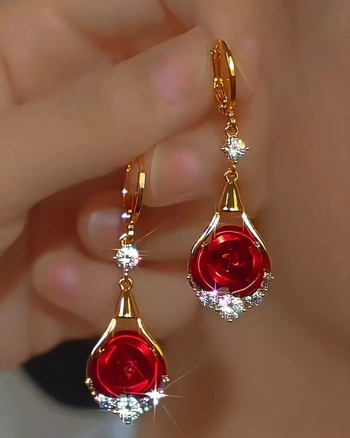 Pendientes con Rosa y Brillos para mujer