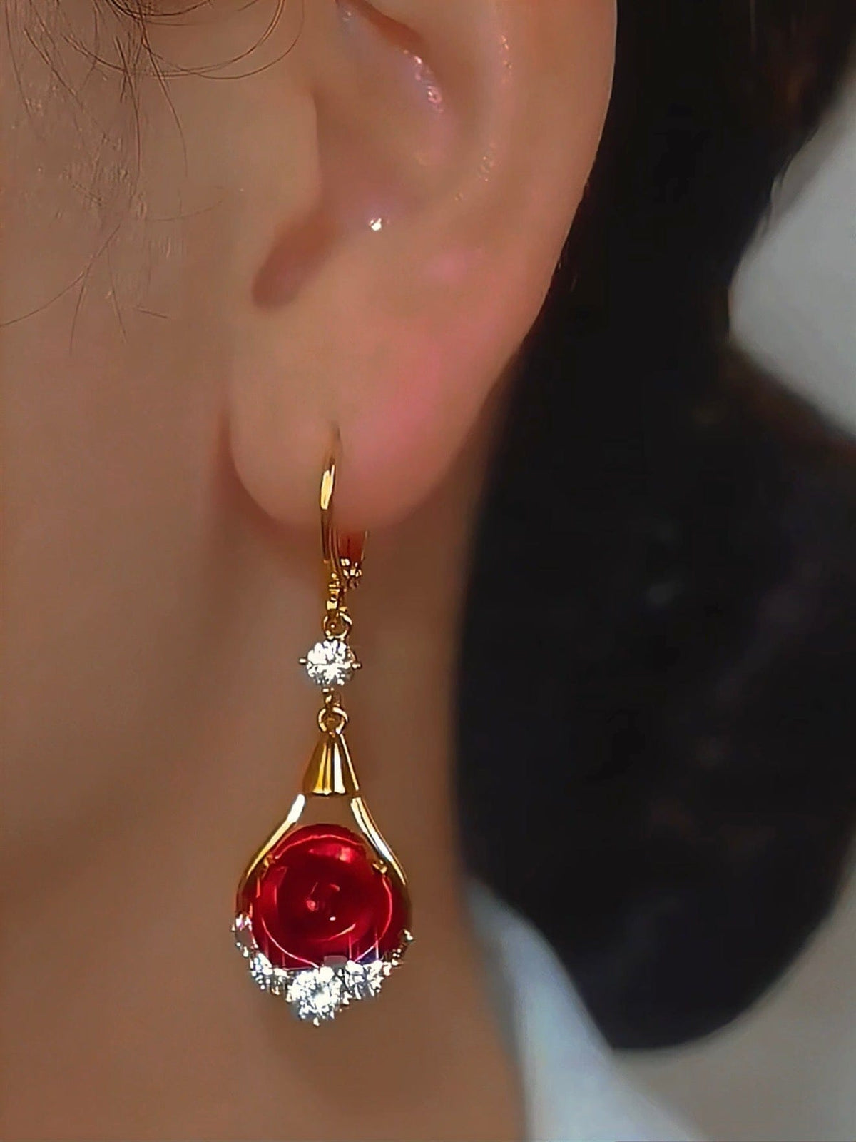 Pendientes con Rosa y Brillos para mujer