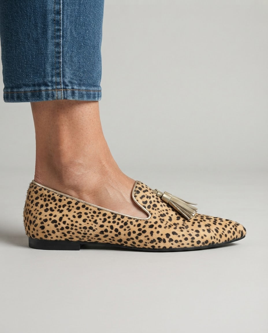 Mocasín Ginevra — Guepardo con borlas doradas