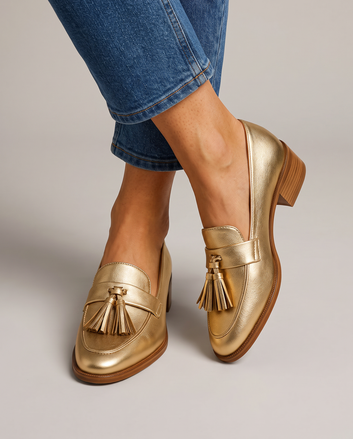 Mocasín Dorotea — Dorado con borlas