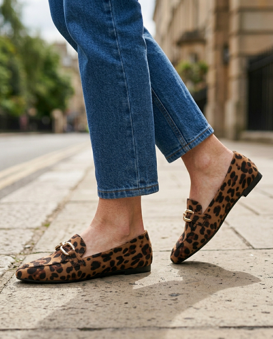 Mocasín Chiara — Ante con estampado de leopardo