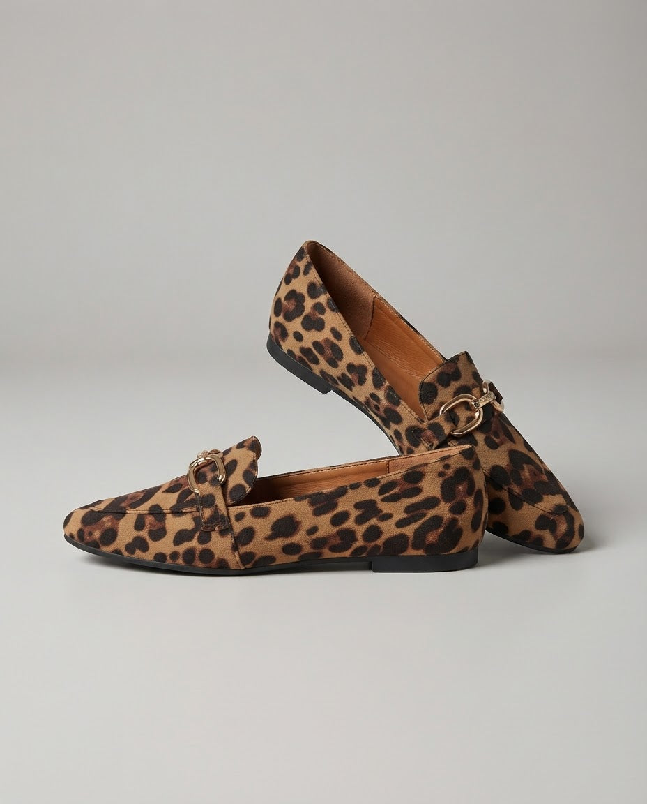 Mocasín Chiara — Ante con estampado de leopardo